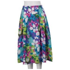 DIANE VON FURSTENBERG Vintage Skirt 8 Abstract Floral Print Silk A-Line Midi